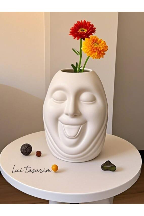 Bohem Tarz Face Tasarım Seramik Trend İskandinav 23 cm Büyük xl sevimli surat Bonci Vazo - 1