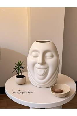 Bohem Tarz Face Tasarım Seramik Trend İskandinav 23 cm Büyük xl sevimli surat Bonci Vazo - 2