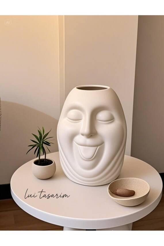 Bohem Tarz Face Tasarım Seramik Trend İskandinav 23 cm Büyük xl sevimli surat Bonci Vazo - 2