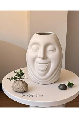 Bohem Tarz Face Tasarım Seramik Trend İskandinav 23 cm Büyük xl sevimli surat Bonci Vazo - 5
