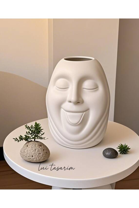 Bohem Tarz Face Tasarım Seramik Trend İskandinav 23 cm Büyük xl sevimli surat Bonci Vazo - 5