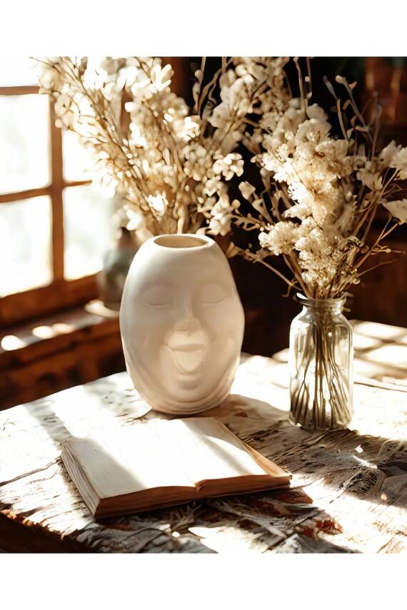 Bohem Tarz Face Tasarım Seramik Trend İskandinav 23 cm Büyük xl sevimli surat Bonci Vazo - 6