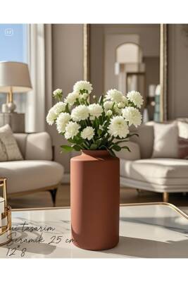 Bohem Tarzı Kremit Renk 25 cm Sade Seramik İskandinav Bohem Tasarım Otel Ofis Dekorasyon Vazo