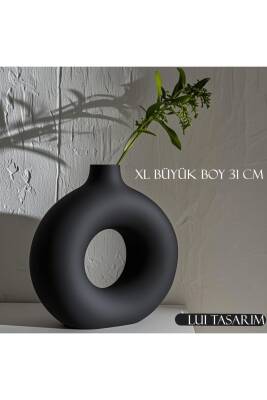 Bohem XL Büyük Boy Seramik Nordic Tarz Siyah Sade İskandinav Tarzı Donut Vazo Seramik 31*31cm