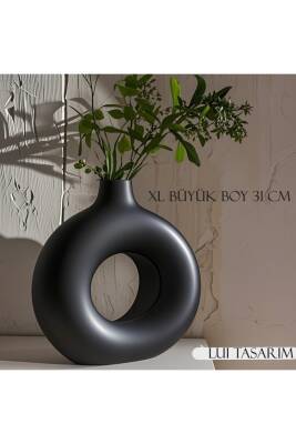 Bohem XL Büyük Boy Seramik Nordic Tarz Siyah Sade İskandinav Tarzı Donut Vazo Seramik 31*31cm - 2