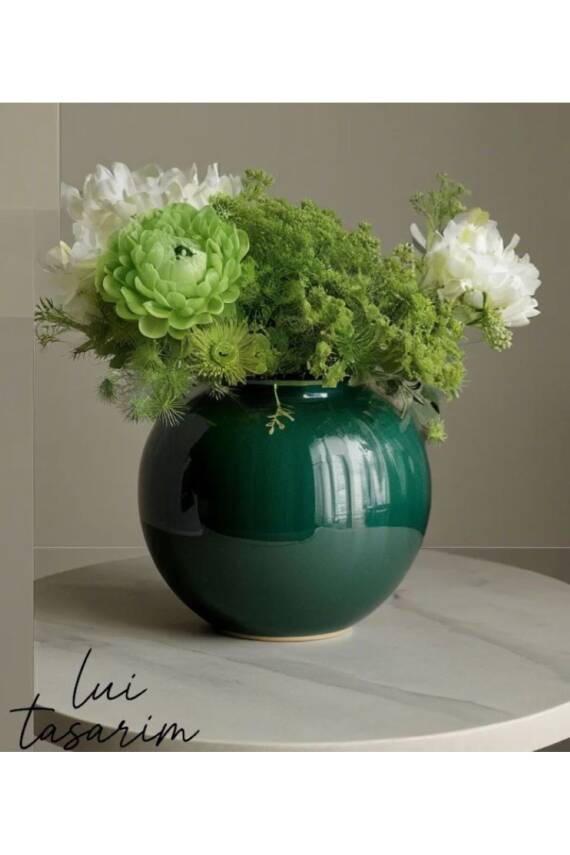 Dekoratif Altın Yaldızlı Yeşil Gold Yeşil Fanus Cam Vazo - 1