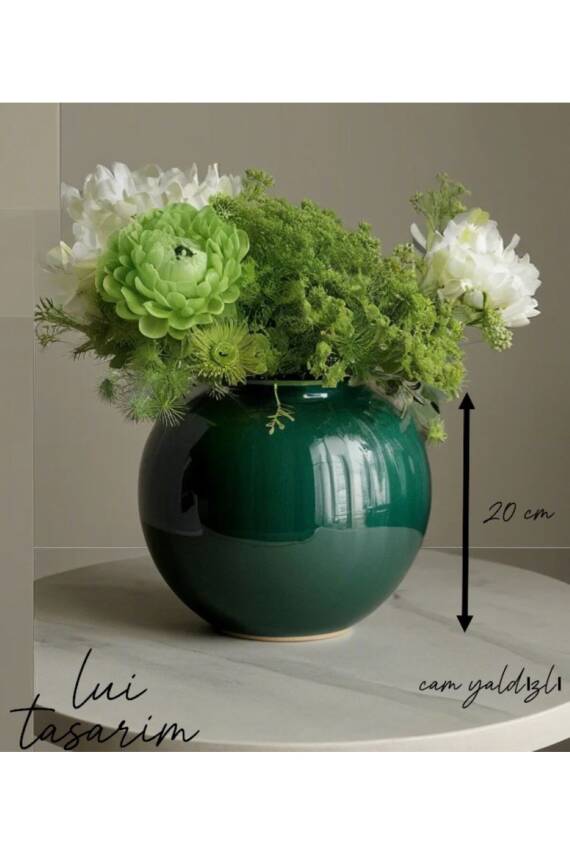 Dekoratif Altın Yaldızlı Yeşil Gold Yeşil Fanus Cam Vazo - 2