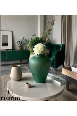İskandinav Tarzı Bohem Ahşap Trend Sade Dekoratif Seramik Zümrüt Yeşil 27 Vazo