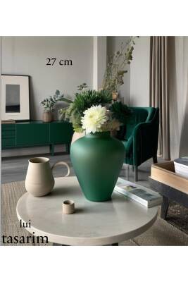 İskandinav Tarzı Bohem Ahşap Trend Sade Dekoratif Seramik Zümrüt Yeşil 27 Vazo - 2