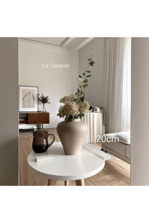 İskandinav Tarzı Bohem Trend Vizon 20 Cm Ahşap Dekor Vazo - 2