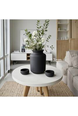 İskandinav Tarzı Seramik Bohem Tarzı Siyah Trend XL Büyük Boy vazo 17 cm