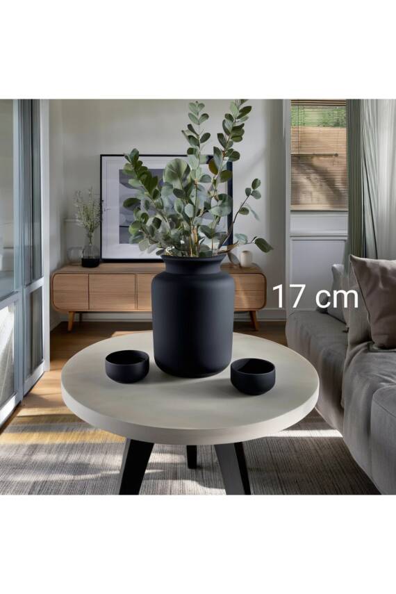 İskandinav Tarzı Seramik Bohem Tarzı Siyah Trend XL Büyük Boy vazo 17 cm - 2