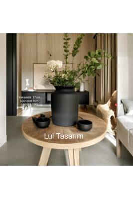 İskandinav Tarzı Seramik Bohem Tarzı Siyah Trend XL Büyük Boy vazo 17 cm - 4