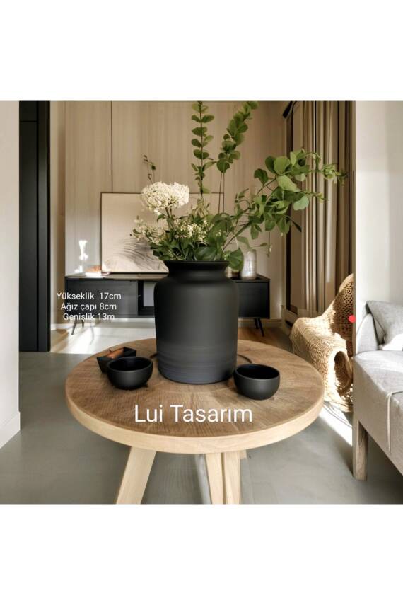 İskandinav Tarzı Seramik Bohem Tarzı Siyah Trend XL Büyük Boy vazo 17 cm - 4
