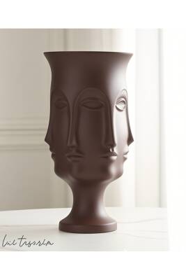 Kahverengi Ayaklı Vazo Trend Bohem Buddha Büyük XL Boy 32 CM Seramik Kahverengi Vazo