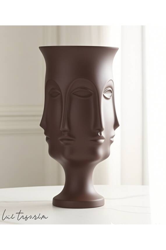 Kahverengi Ayaklı Vazo Trend Bohem Buddha Büyük XL Boy 32 CM Seramik Kahverengi Vazo - 1