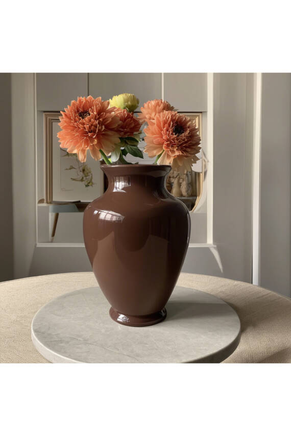 Kahverengi Cam Büyük Vazo İskandinav Tarz Cam XL Boy 31 Cm Linda Vazo - 1