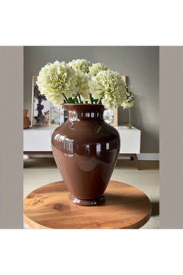 Kahverengi Cam Büyük Vazo İskandinav Tarz Cam XL Boy 31 Cm Linda Vazo - 2