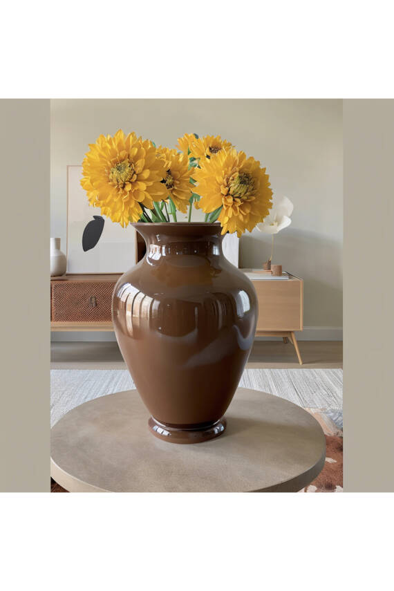 Kahverengi Cam Büyük Vazo İskandinav Tarz Cam XL Boy 31 Cm Linda Vazo - 3