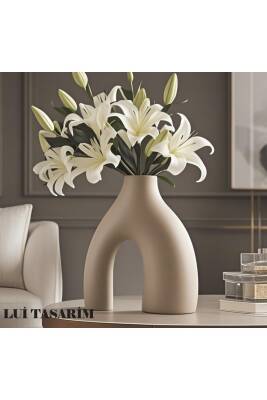 Krem Bohem Krem Vazo Büyük Boy Seramik 28 Cm -26 Cm - 3