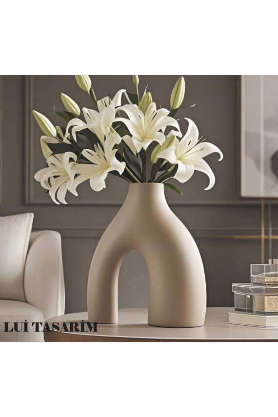 Krem Bohem Krem Vazo Büyük Boy Seramik 28 Cm -26 Cm - 3