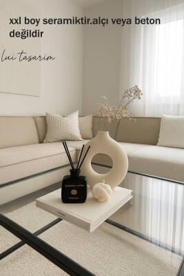 Krem Bohem Xl Büyük Boy Seramik Nordic Tarz Krem Sade Iskandinav Tarzı Donut Vazo Seramik 31*31cm