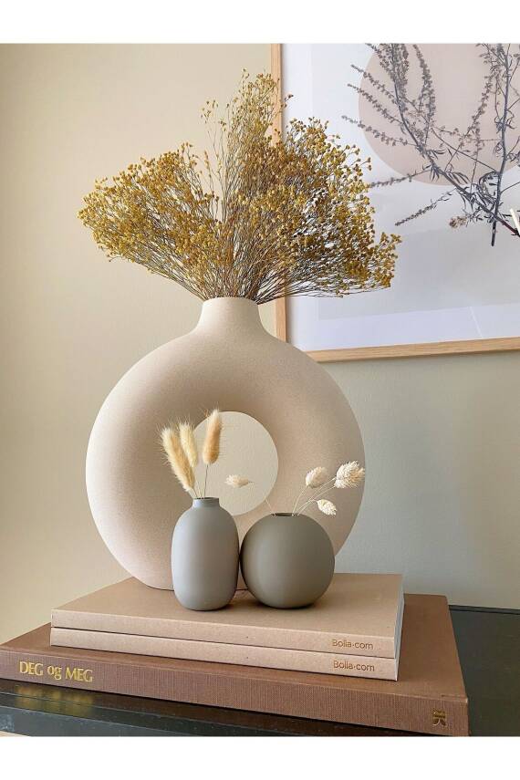 Krem Bohem Xl Büyük Boy Seramik Nordic Tarz Krem Sade Iskandinav Tarzı Donut Vazo Seramik 31*31cm - 3