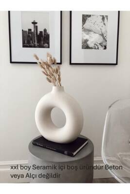 Krem Bohem Xl Büyük Boy Seramik Nordic Tarz Krem Sade Iskandinav Tarzı Donut Vazo Seramik 31*31cm - 4
