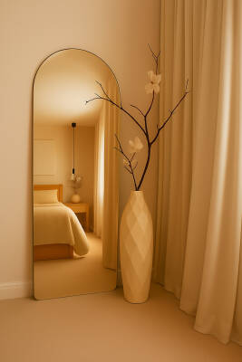 Krem Rengi Vazo Uzun XXL Boy 50cm Hermes Seramik Modern Şık Vazo hermeskrem777, one size - 4