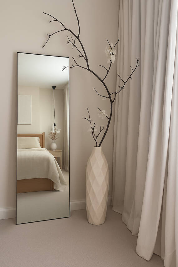 Krem Rengi Vazo Uzun XXL Boy 50cm Hermes Seramik Modern Şık Vazo hermeskrem777, one size - 5