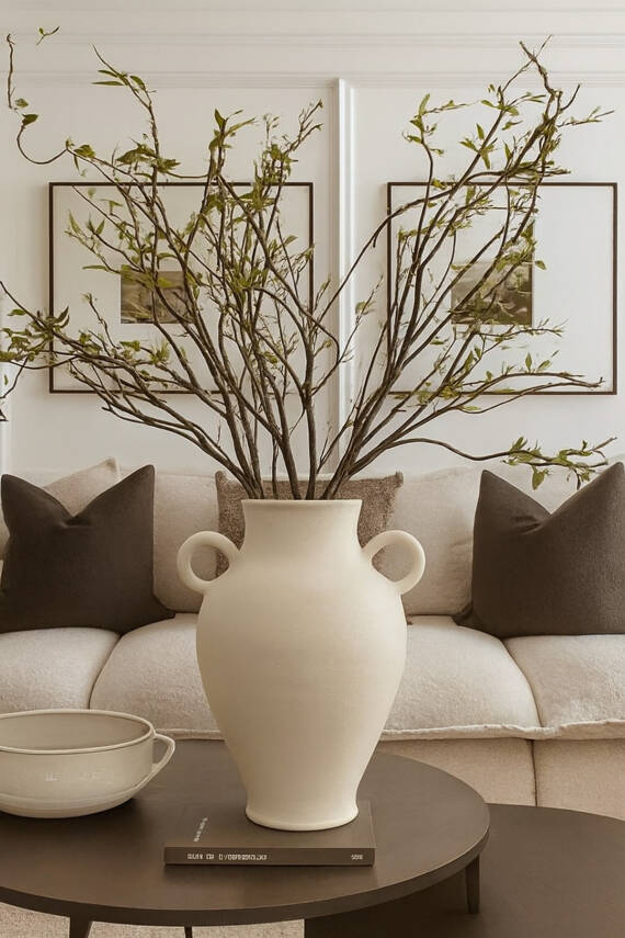 Modern iskandinav tarz Ev dekorasyon El yapımı Stoneware Vazo 27 Cm, NaraKrem777, Tek Ebat - 1