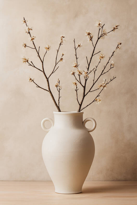 Modern iskandinav tarz Ev dekorasyon El yapımı Stoneware Vazo 27 Cm, NaraKrem777, Tek Ebat - 3