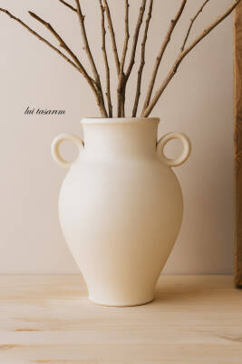 Modern iskandinav tarz Ev dekorasyon El yapımı Stoneware Vazo 27 Cm, NaraKrem777, Tek Ebat - 4