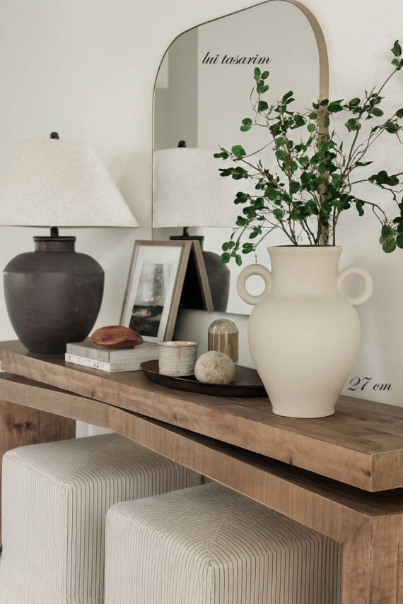 Modern iskandinav tarz Ev dekorasyon El yapımı Stoneware Vazo 27 Cm, NaraKrem777, Tek Ebat - 5