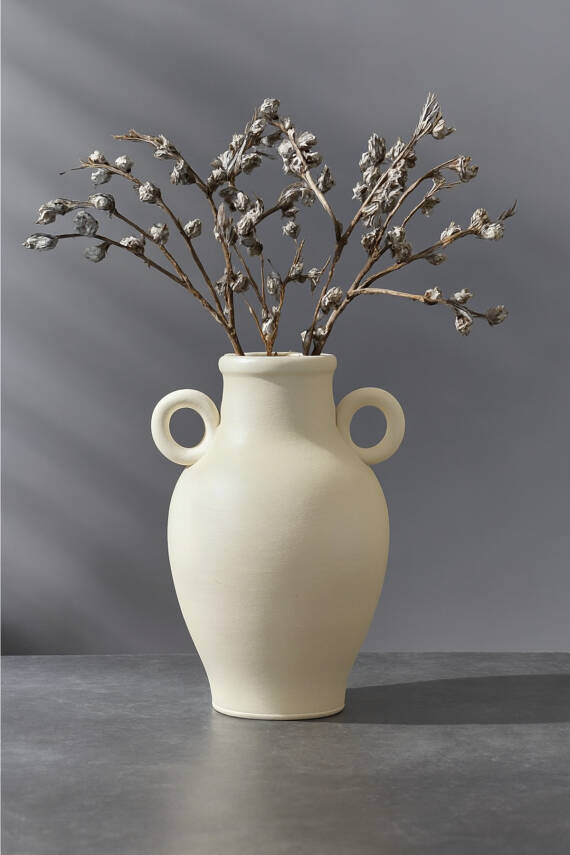 Modern iskandinav tarz Ev dekorasyon El yapımı Stoneware Vazo 27 Cm, NaraKrem777, Tek Ebat - 6