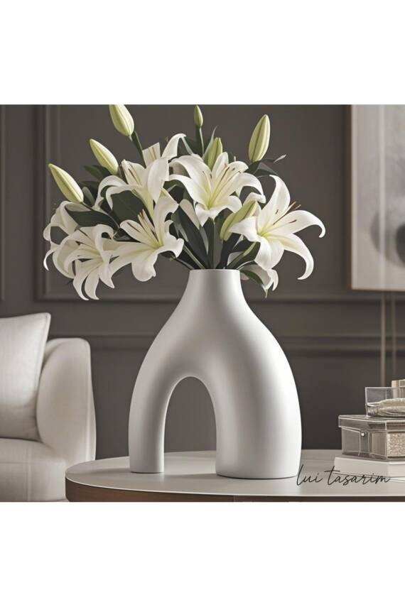 Nude Bohem Beyaz Vazo Büyük Boy Seramik 28 cm -26 cm - 2