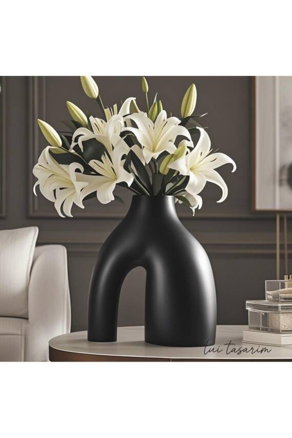 Nude Bohem Siyah Vazo Büyük Boy Seramik 28 cm -26 cm - 4