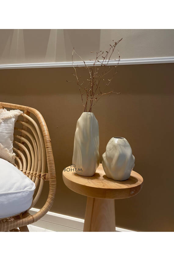 Seramik bej 2li dalga vazo seti(muadil marka) 73937, one size - 1