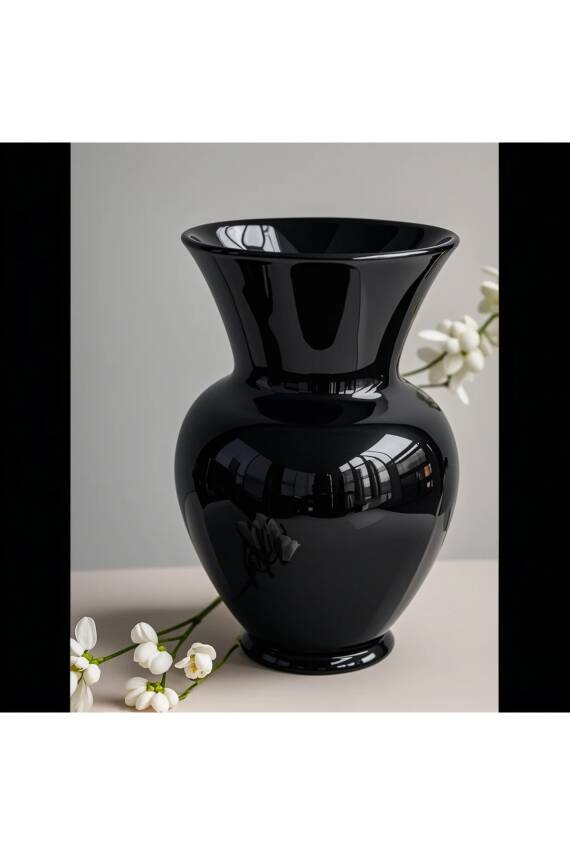 Siyah Dekoratif Şık Karaf model Büyük Cam Vazo 27 cm - 4