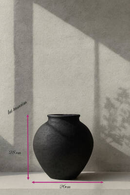 Siyah Dokulu Vazo Stoneware Modern iskandinav tarz ALYA Ev dekorasyon toprak El yapımı 28*26 Cm - 3