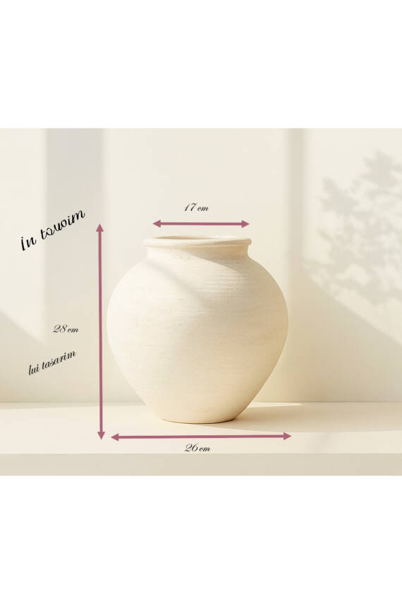 Siyah Dokulu Vazo Stoneware Modern iskandinav tarz ALYA Ev dekorasyon toprak El yapımı 28*26 Cm - 4