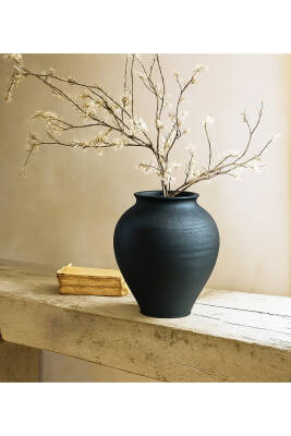 Siyah DokuluModern iskandinav tarz Eleni Vazo Ev dekorasyon El yapımı Stoneware Vazo 24 Cm siyaheleni777, one size