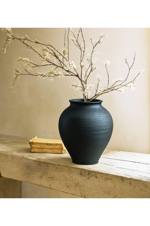 Siyah DokuluModern iskandinav tarz Eleni Vazo Ev dekorasyon El yapımı Stoneware Vazo 24 Cm siyaheleni777, one size - 1