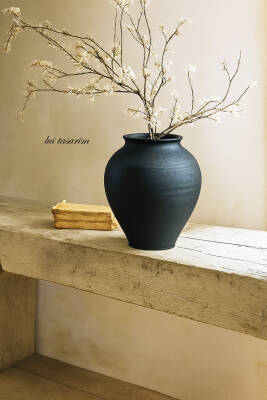 Siyah DokuluModern iskandinav tarz Eleni Vazo Ev dekorasyon El yapımı Stoneware Vazo 24 Cm siyaheleni777, one size - 2