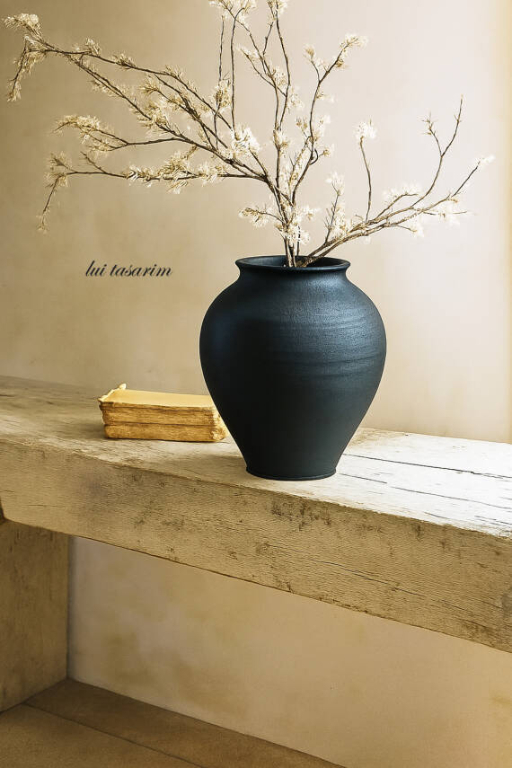 Siyah DokuluModern iskandinav tarz Eleni Vazo Ev dekorasyon El yapımı Stoneware Vazo 24 Cm siyaheleni777, one size - 2