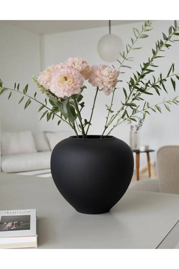 Siyah Vazo Seramik Bohem Tarzı Büyük Boy - 1