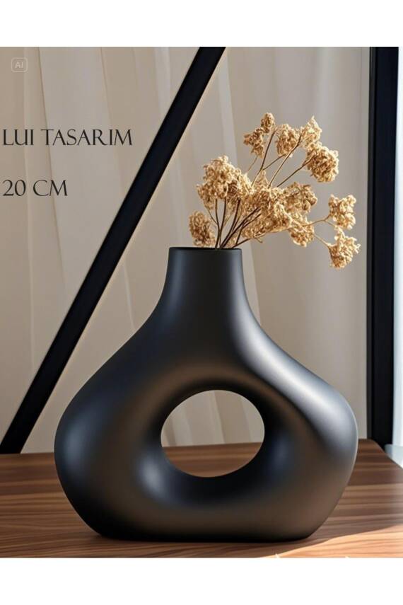 Siyah Zarif İskandinav Tarzı Sade Seramik Mat beyaz Vazo 20cm - 1