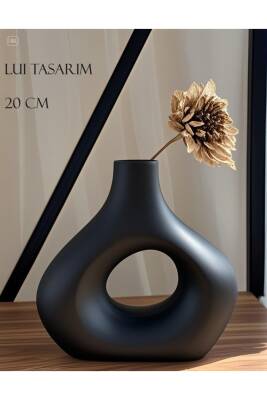 Siyah Zarif İskandinav Tarzı Sade Seramik Mat beyaz Vazo 20cm - 3
