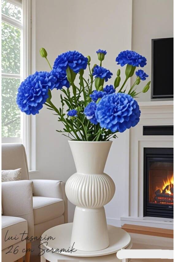 Uzun Beyaz Bohem Büyük Boy Seramik Nordic Tarz Beyaz Sade İskandinav Tarzı Vazo Seramik 25cm - 2