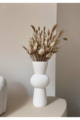 Uzun Beyaz Bohem Büyük Boy Seramik Nordic Tarz Beyaz Sade İskandinav Tarzı Vazo Seramik 25cm - 3